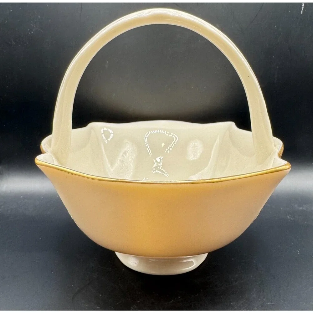 Vintage Lenox Sans Souci 24k Gold Trim Small Porcelain Floral Basket 6